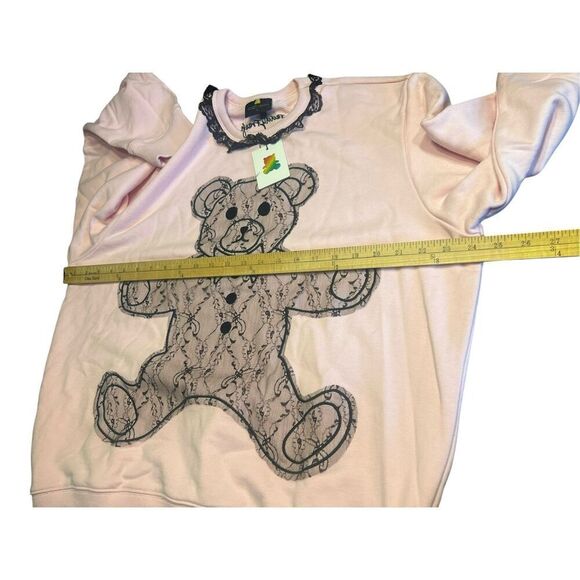 Teddy Fresh applique Bear pink sweater black Lace trim Women’s medium streetwear - Picture 10 of 12
